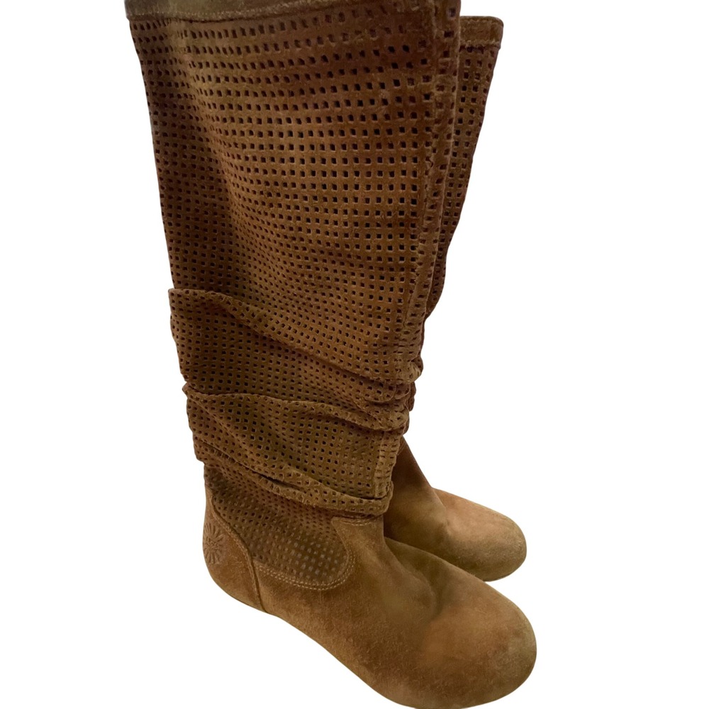 UGG Tall Perforated Suede‎ Slouch Boots Women's Size 6 Brown